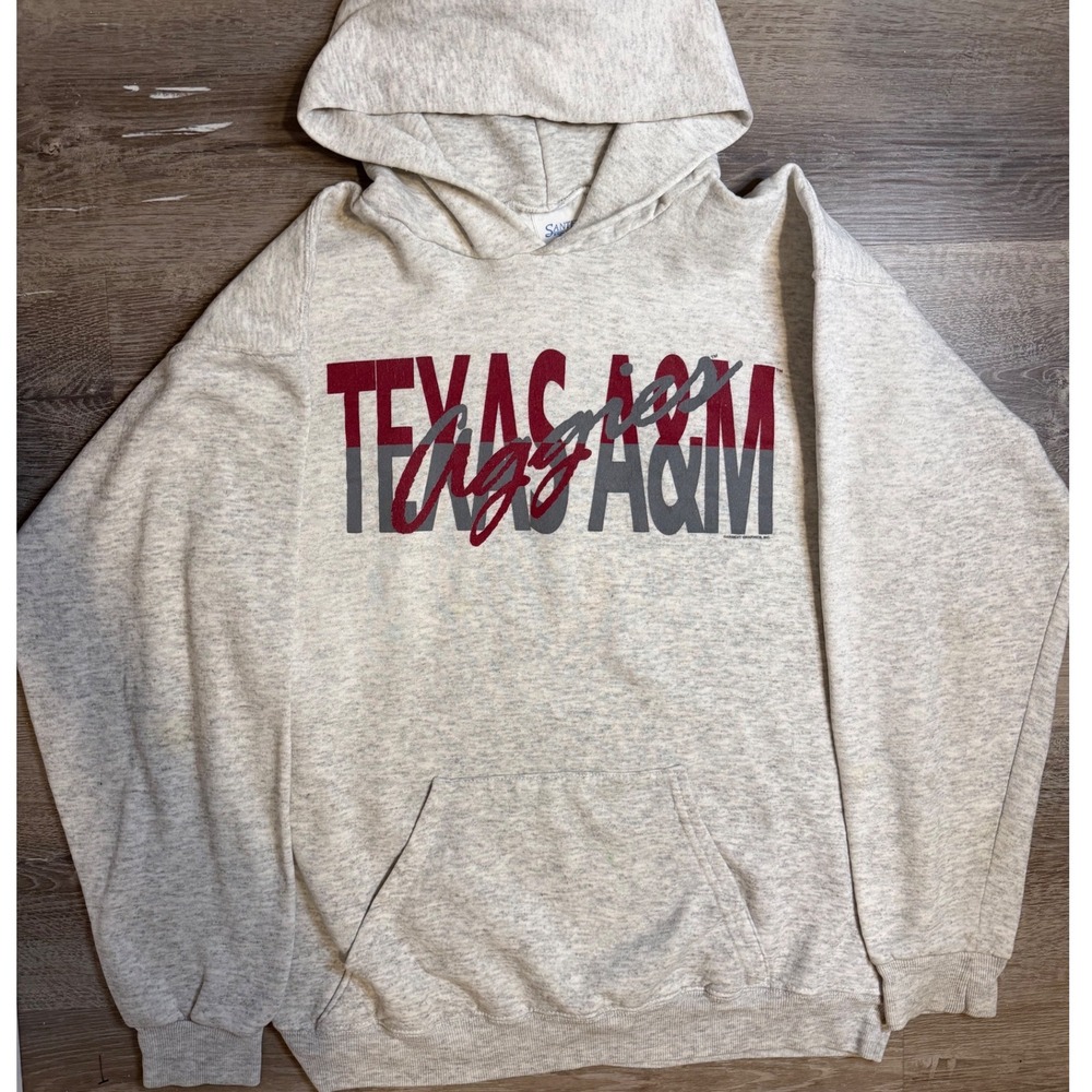 Vintage Santee Texas A&M Aggies Sweatshirt Hoodie‎ Grey Size L